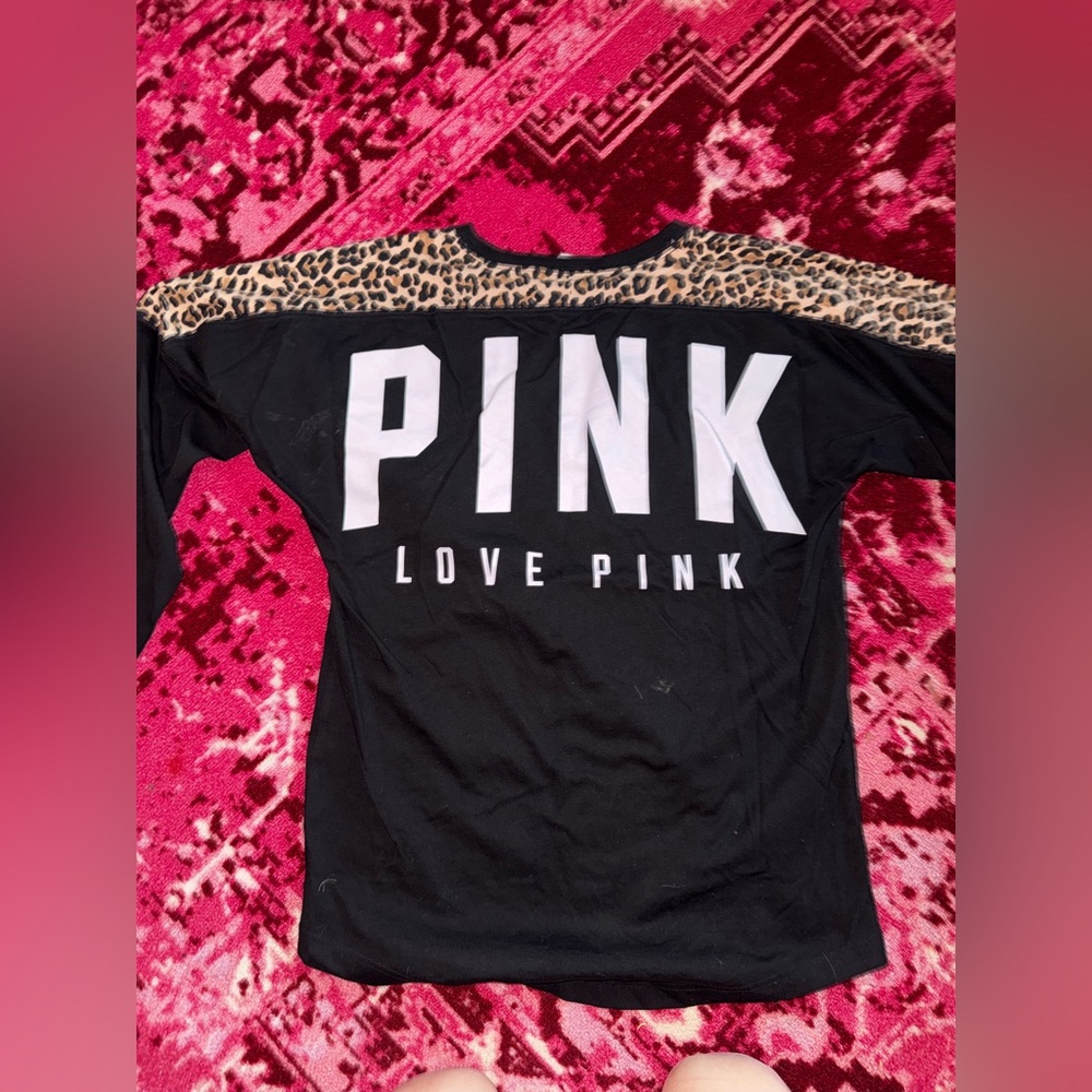 PINK Victoria's Secret Black Hoodie with Leopard Accents